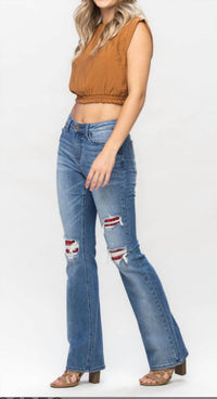 Judy Blue - Livin' In Plaid Patch Mid Rise Boot Cut Jean