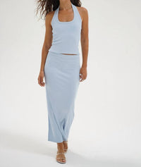 LNA Slater Mist Skirt in blue - women's skirt - detail view