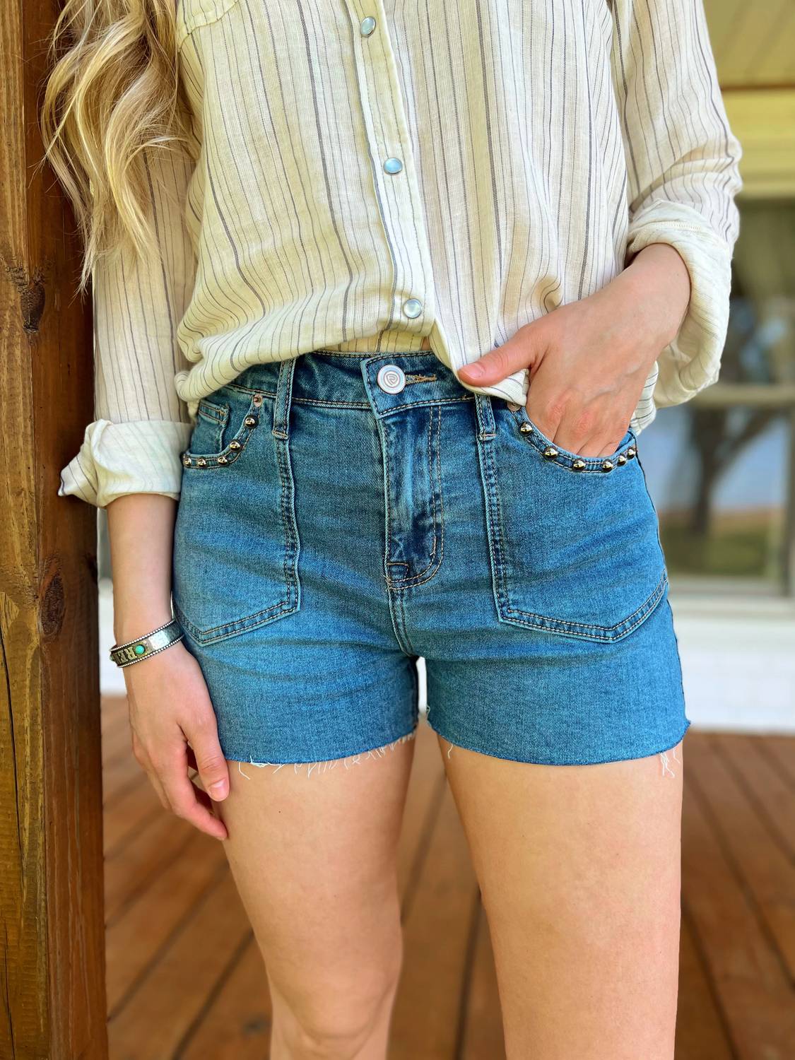 Rock & Roll Denim - Women's Studded Denim Shorts