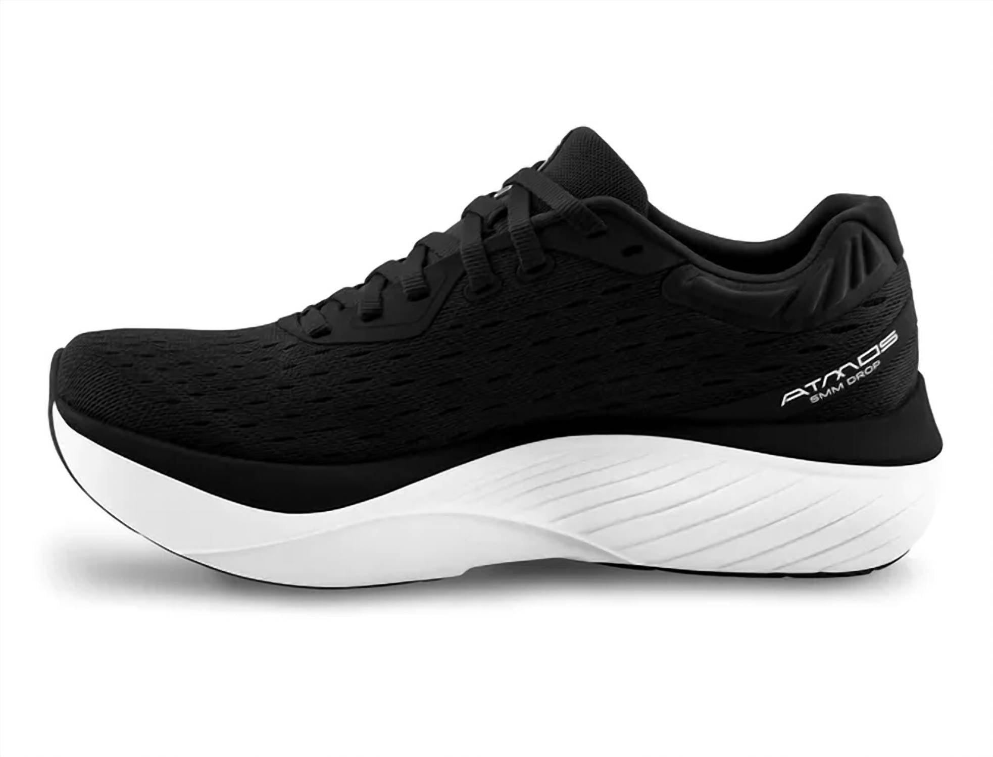 Topo Athletic Men's Atmos Running Shoes in black white 2 - men's shoe - detail view