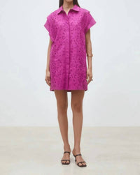 Suncoo - Cross Short Embroidered Shirt Mini Dress