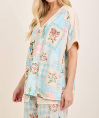 J.Her - Rosy Nostalgia Terry V Neck Top And Pants Set