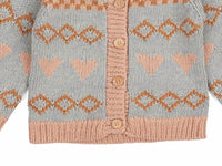 Wild Wawa Kids' Intarsia Hearts Cardigan in dusty blue - kids' sweater - detail view