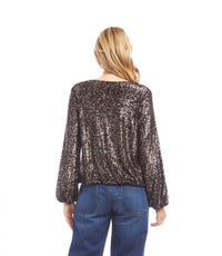 Karen Kane Blouson Sleeve Sequin V-Neck Top in brown - women's blouse - alternate view