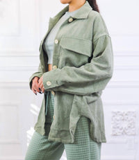 Surelymine - Long Sleeves Corduroy Button Down Cardigan