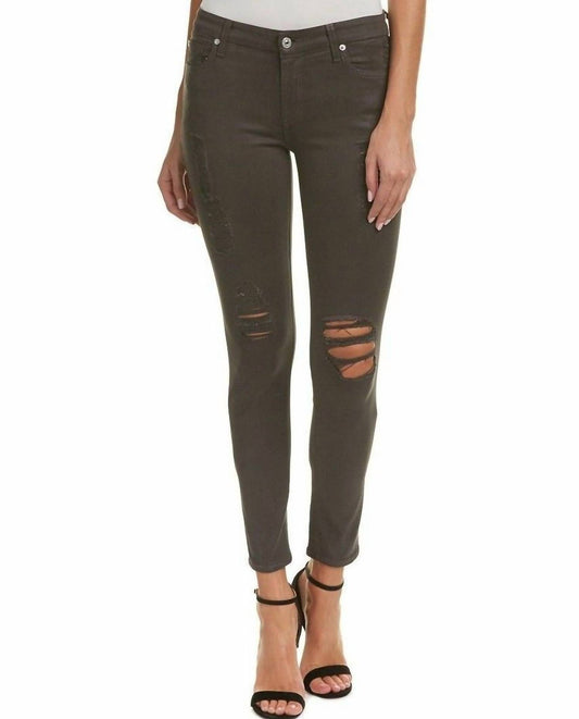 7 For All Mankind - Coated Skinny Distressed Jeans