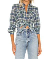 Free People First Bloom Plaid Shirt in blue - women's shirt