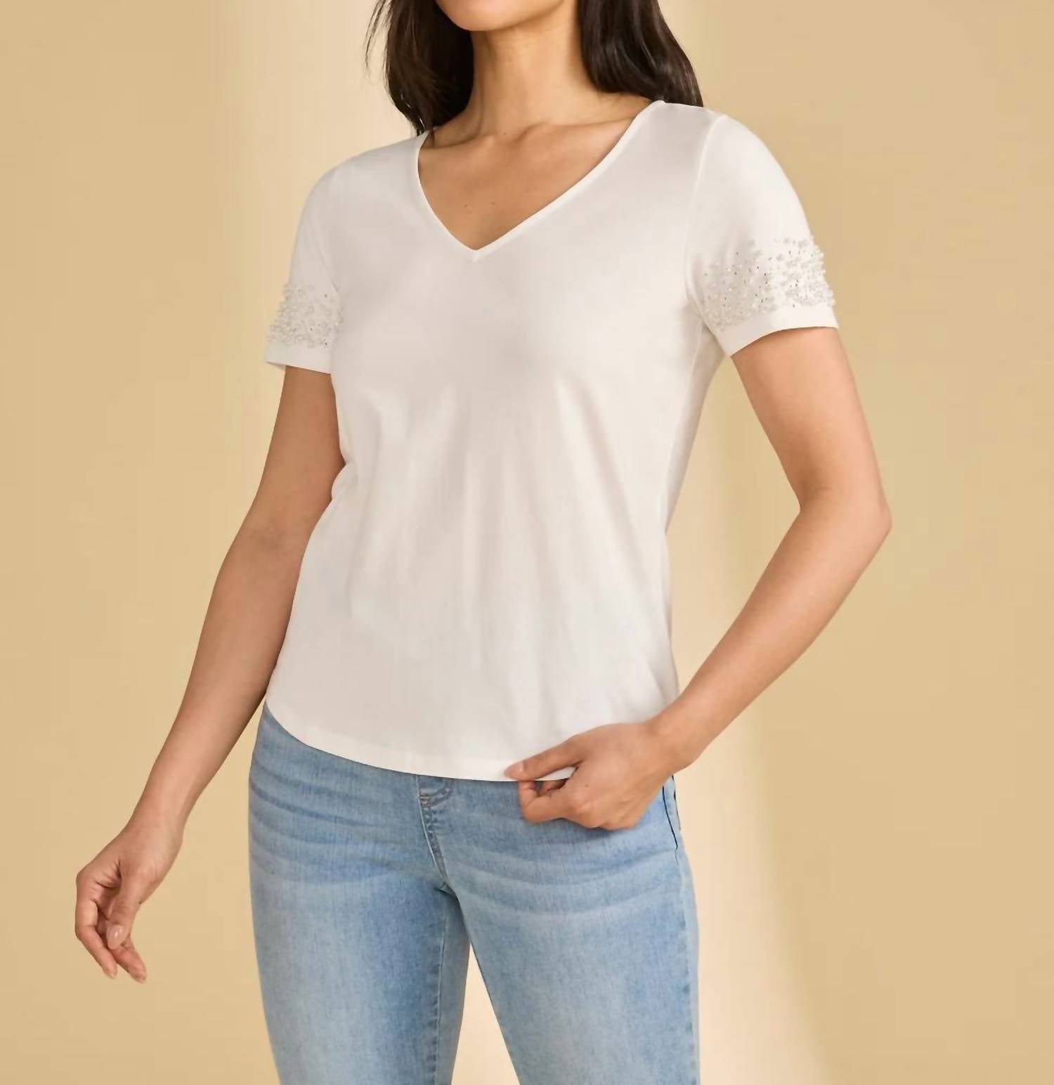 Fdj - Pearl Embellished V-neck Top