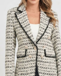 LOVE TOKEN Georgia Tweed Blazer in black beige - women's jacket - detail view