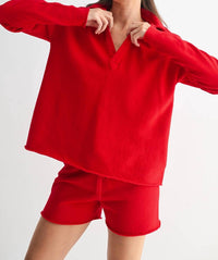 mono b Women's Malibu Vintage Henley Top in red - women's long sleeve top