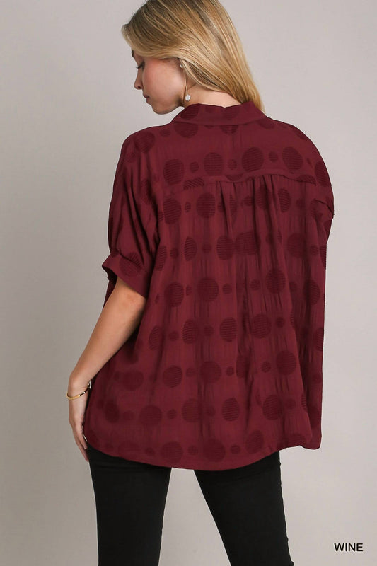 Umgee - Polka Dot Jacquard Top