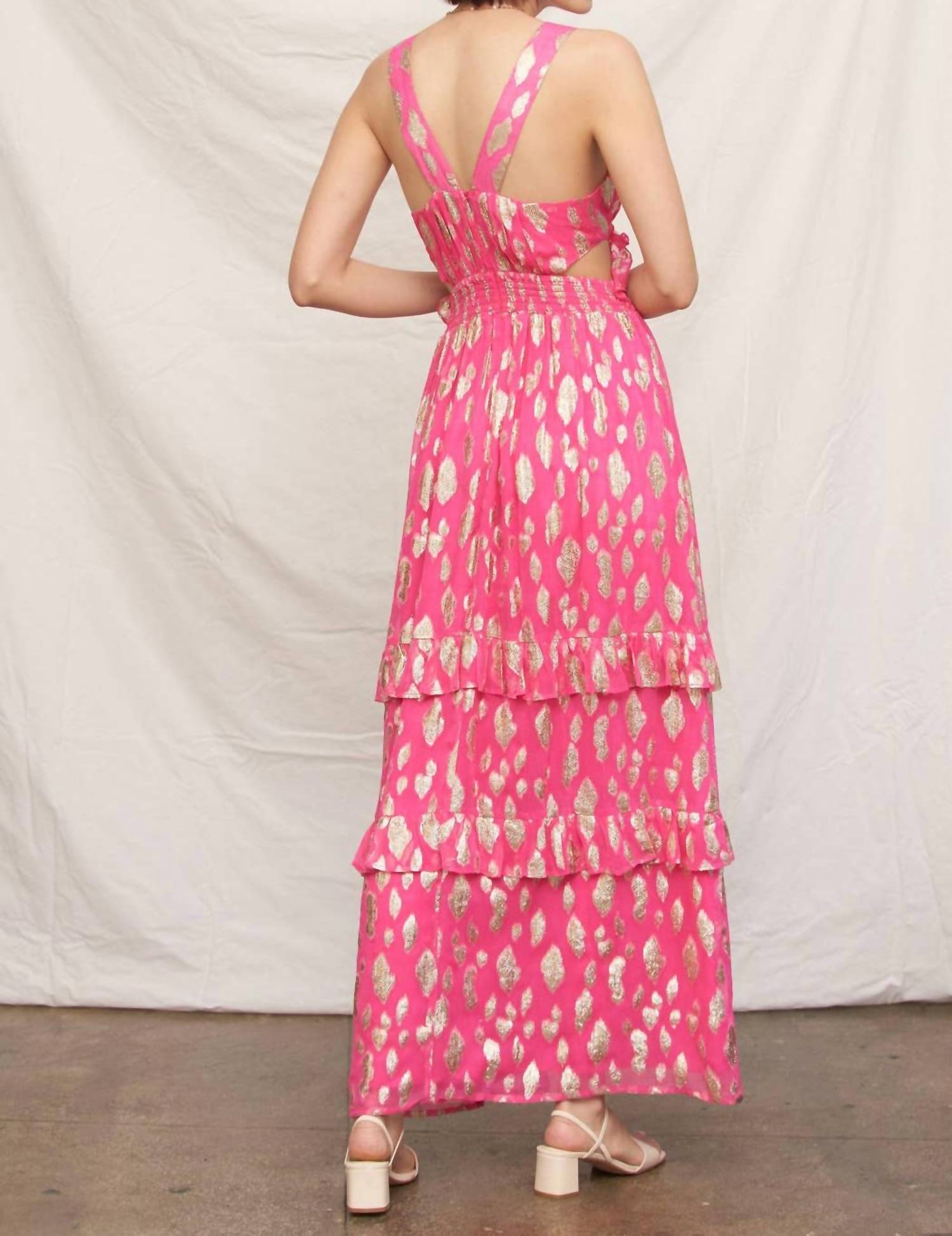 En Creme - Metallic Polka Dot Maxi Dress