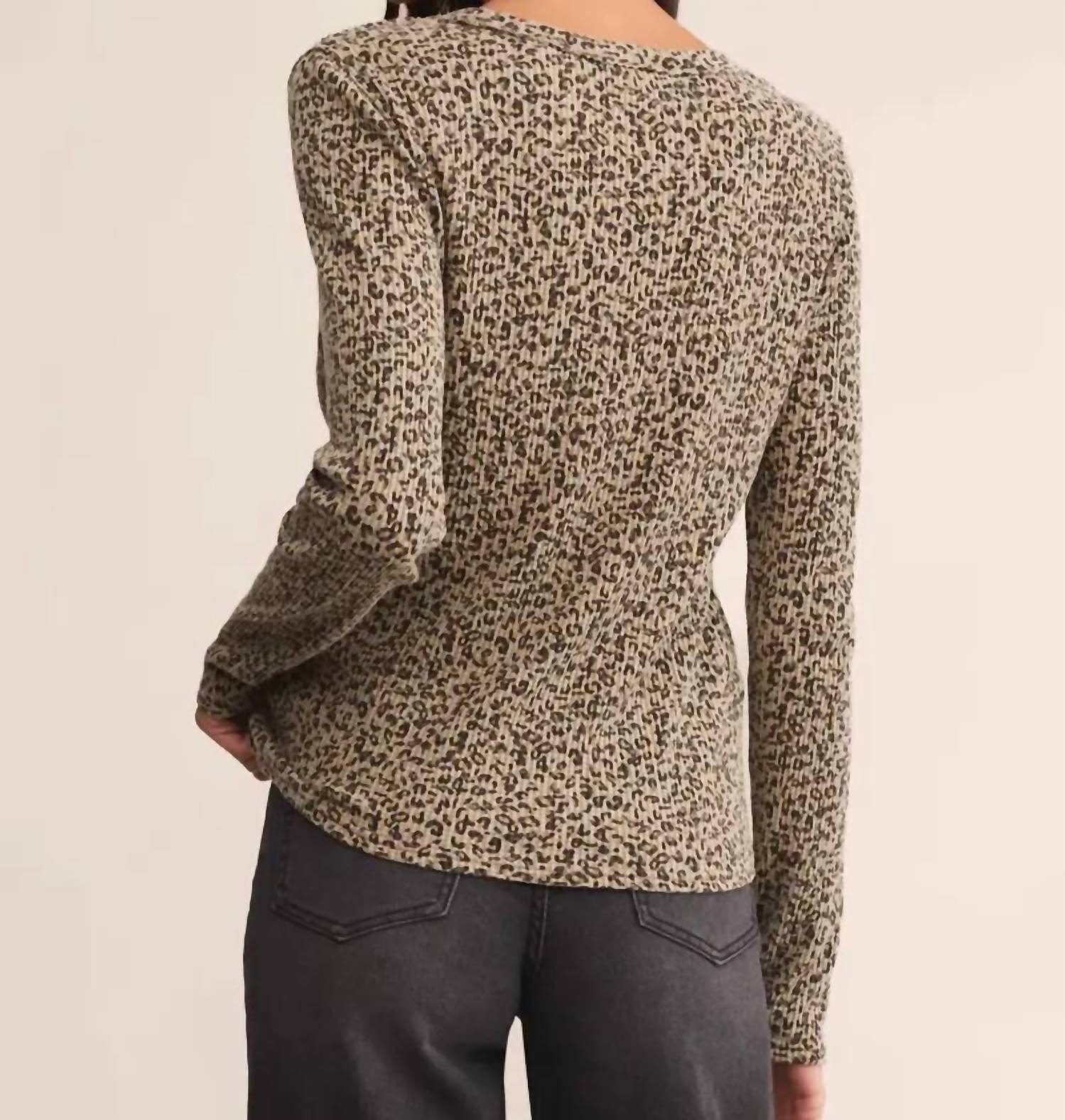 Z Supply Thermal Long Sleeve Top in arlet animal print - women's long sleeve top - alternate view