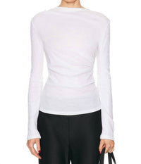 Enza Costa Cashmere Jersey Draped Long Sleeve Crew Top in white - women's long sleeve top