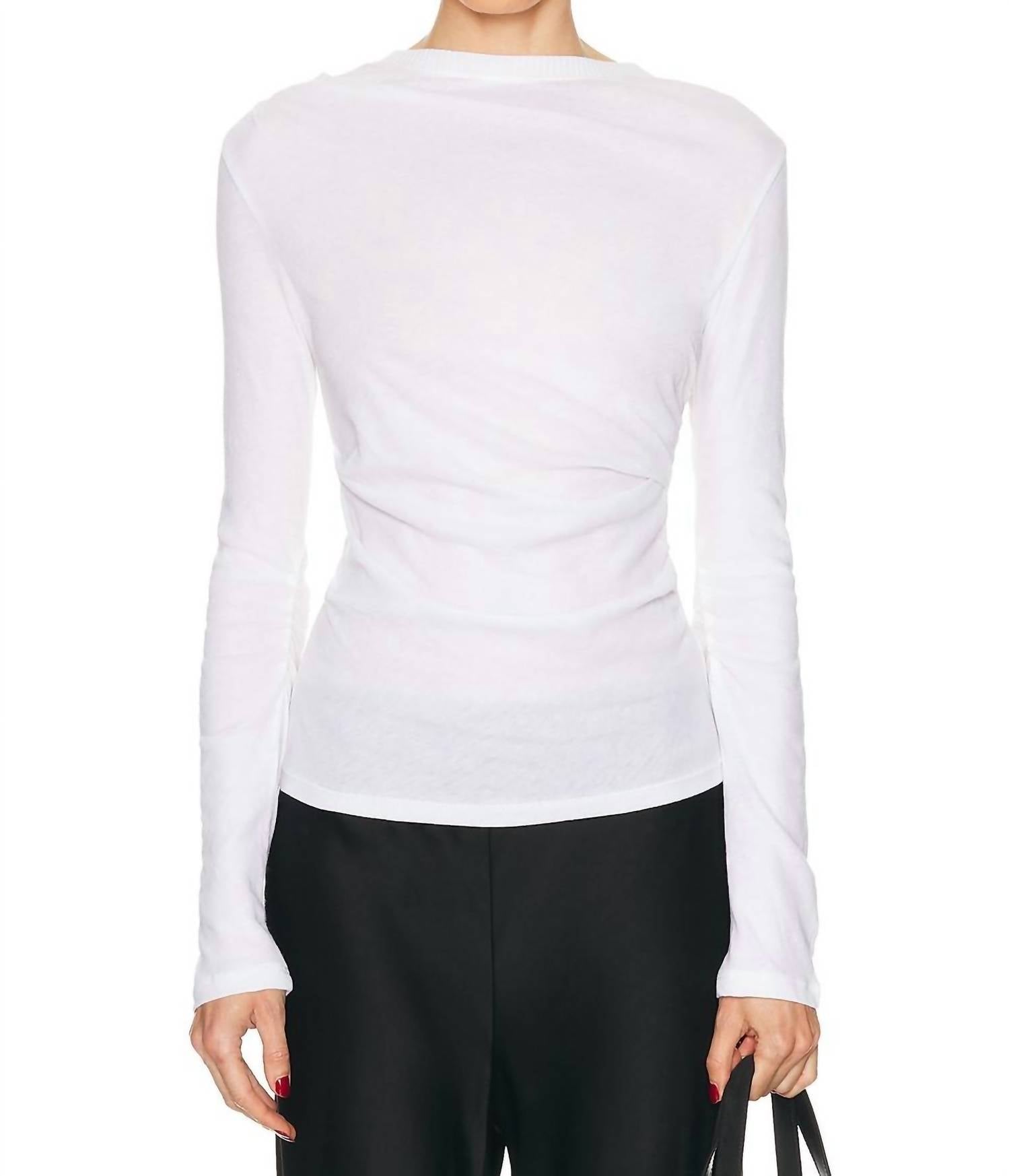 Enza Costa Cashmere Jersey Draped Long Sleeve Crew Top in white - women's long sleeve top