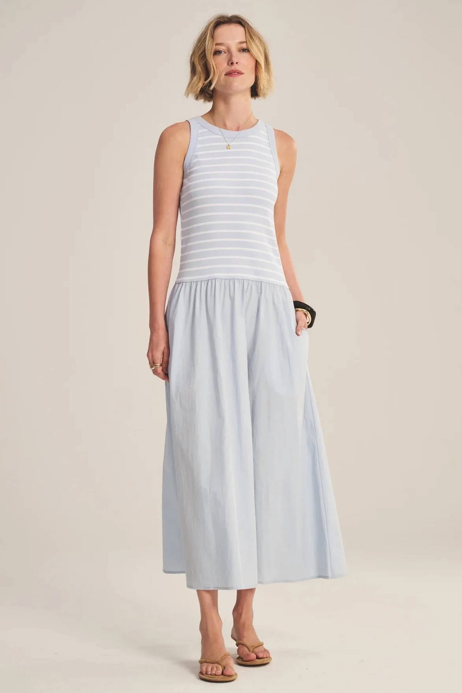 Velvet By Graham & Spencer - Stripe Rib And Poplin Mixed Media Romina Dress