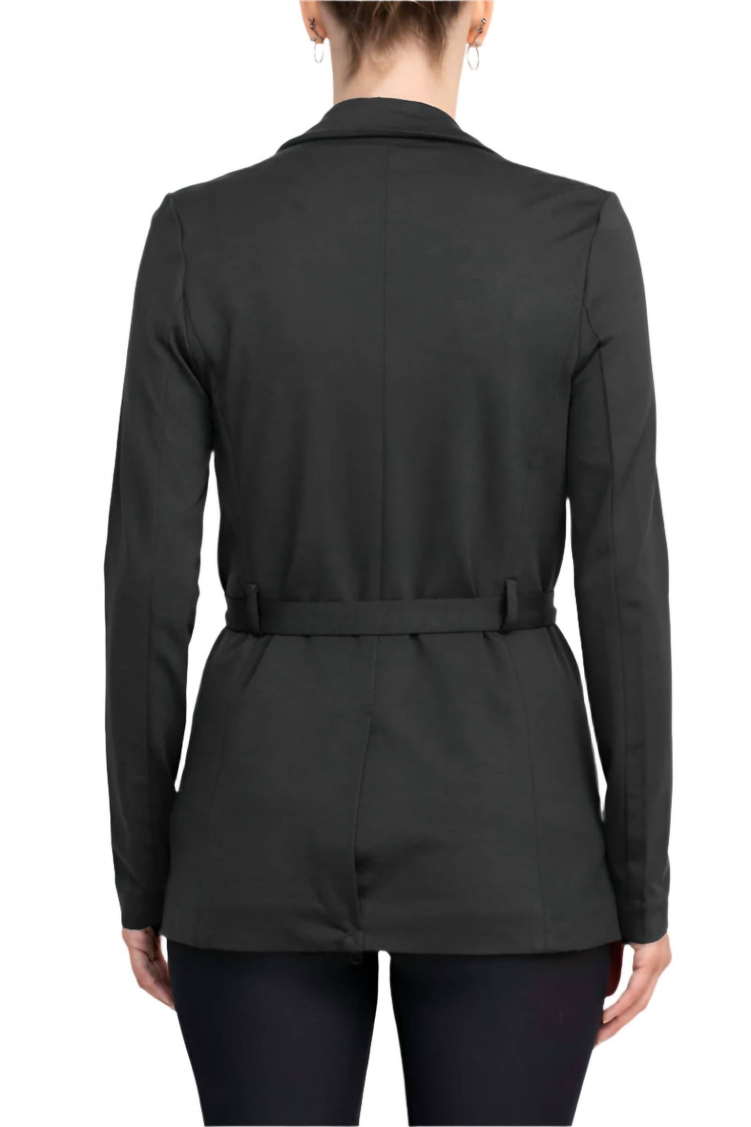 T Tahari - Notched Collar Open Front Ring Style Waist Belt Jacket