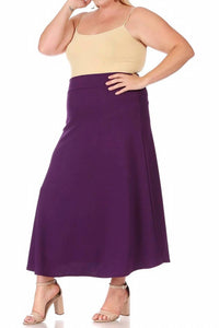 Moa Collection - Women's Solid Flare A-line Long Skirt - Plus