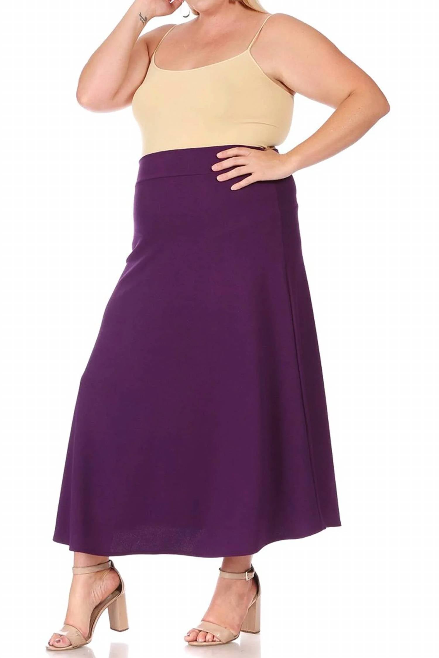 Moa Collection - Women's Solid Flare A-line Long Skirt - Plus