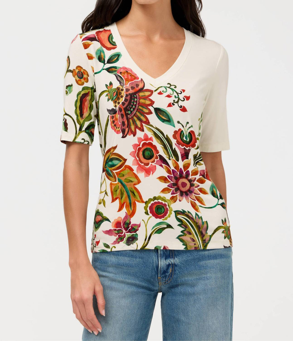 Johnny Was - JANIE FAVORITE FITTED V-NECK ELBOW SLEEVE TEE