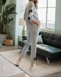 Joh Jelina Knit Pant With Ribbons in heather - women's pants - alternate view