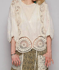 Pol - Round Neck Short Sleeve Floral Embroidery Top