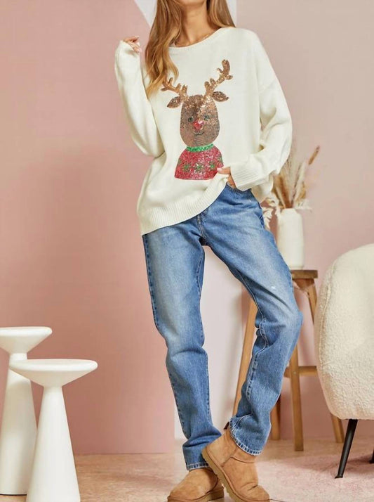 Andree By Unit - Christmas Rudolph Sequin Long Sleeve Sweater