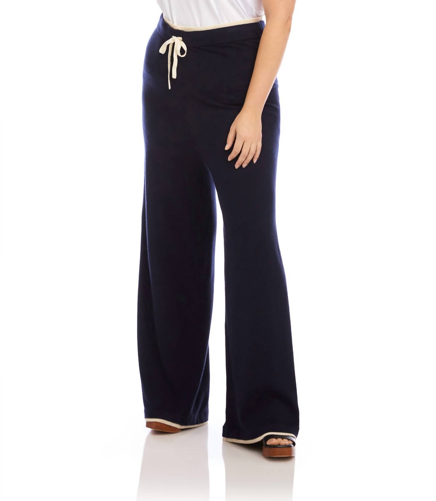 Karen Kane Contrast Drawstring Wide-leg Sweater Pants - Plus in navy with cream - women's pants - alternate view