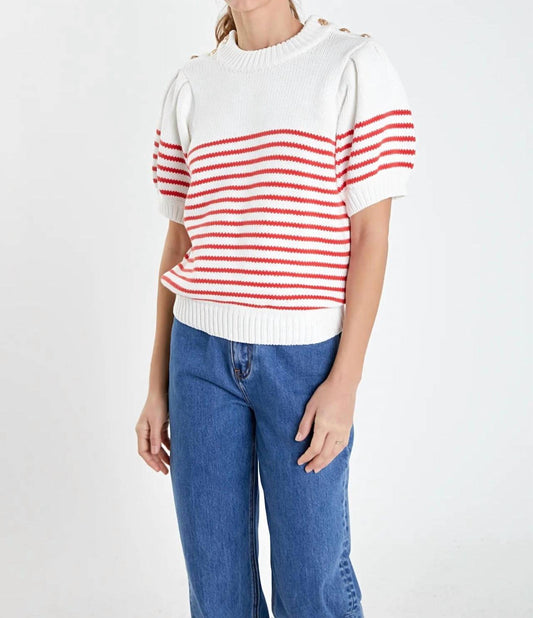 English Factory - Stripe Puff Sleeve Sweater