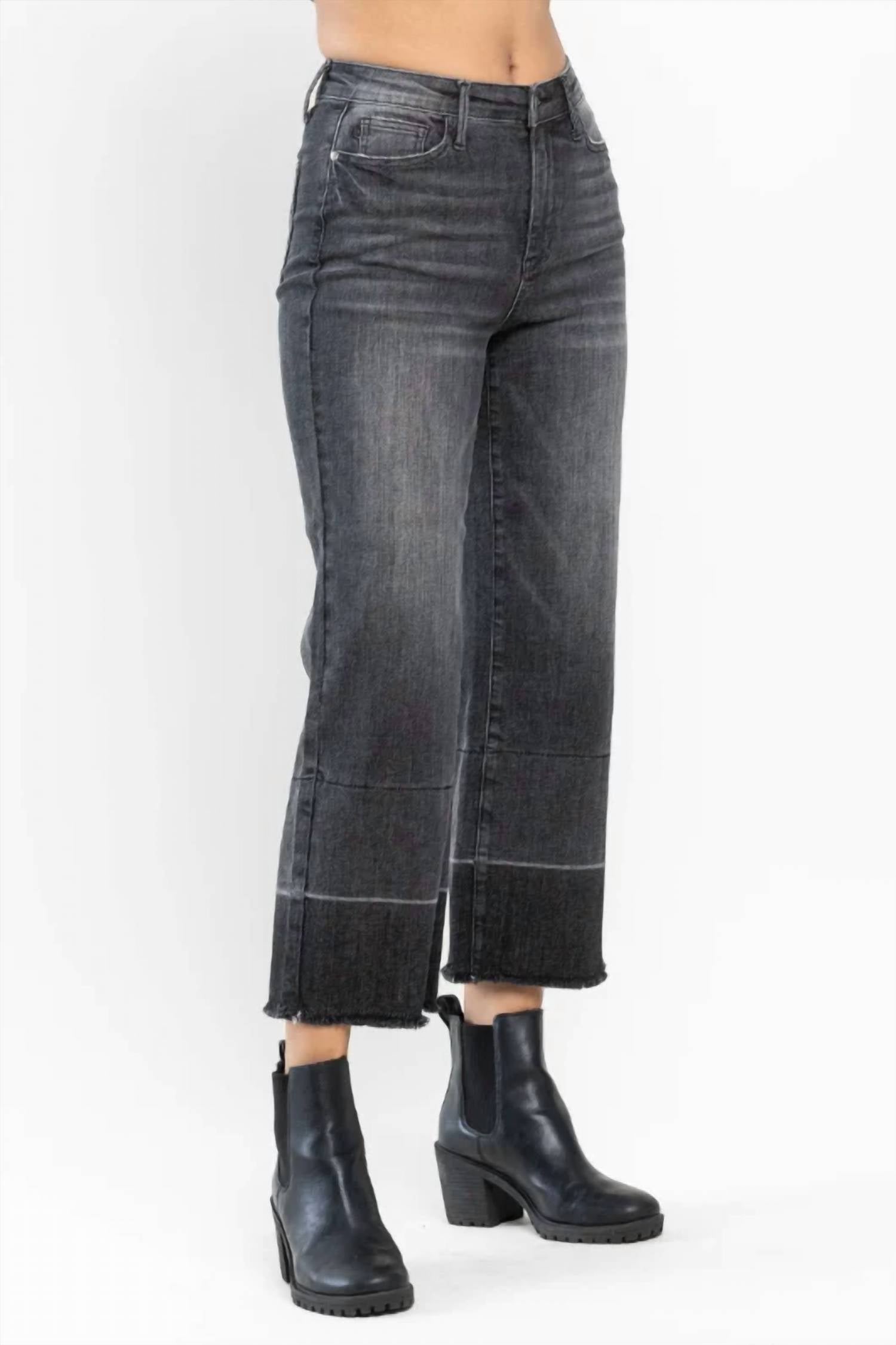 Judy Blue - Women's Kiana Leased Hem Wide Leg Crop Jeans