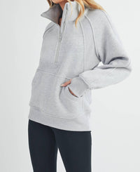 AEMI + CO Women's Funnel Neck Half Zip Pullover Sweater in heather grey - women's sweater - view 5