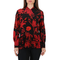 Valentino - Floral Print Pleated Trim Blouse