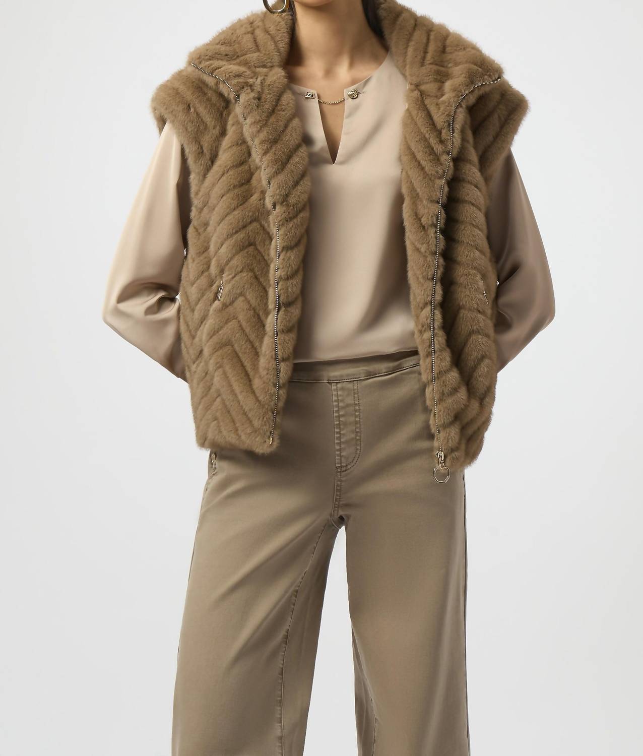 Joseph Ribkoff - Chevron Zip Up Faux Fur Vest