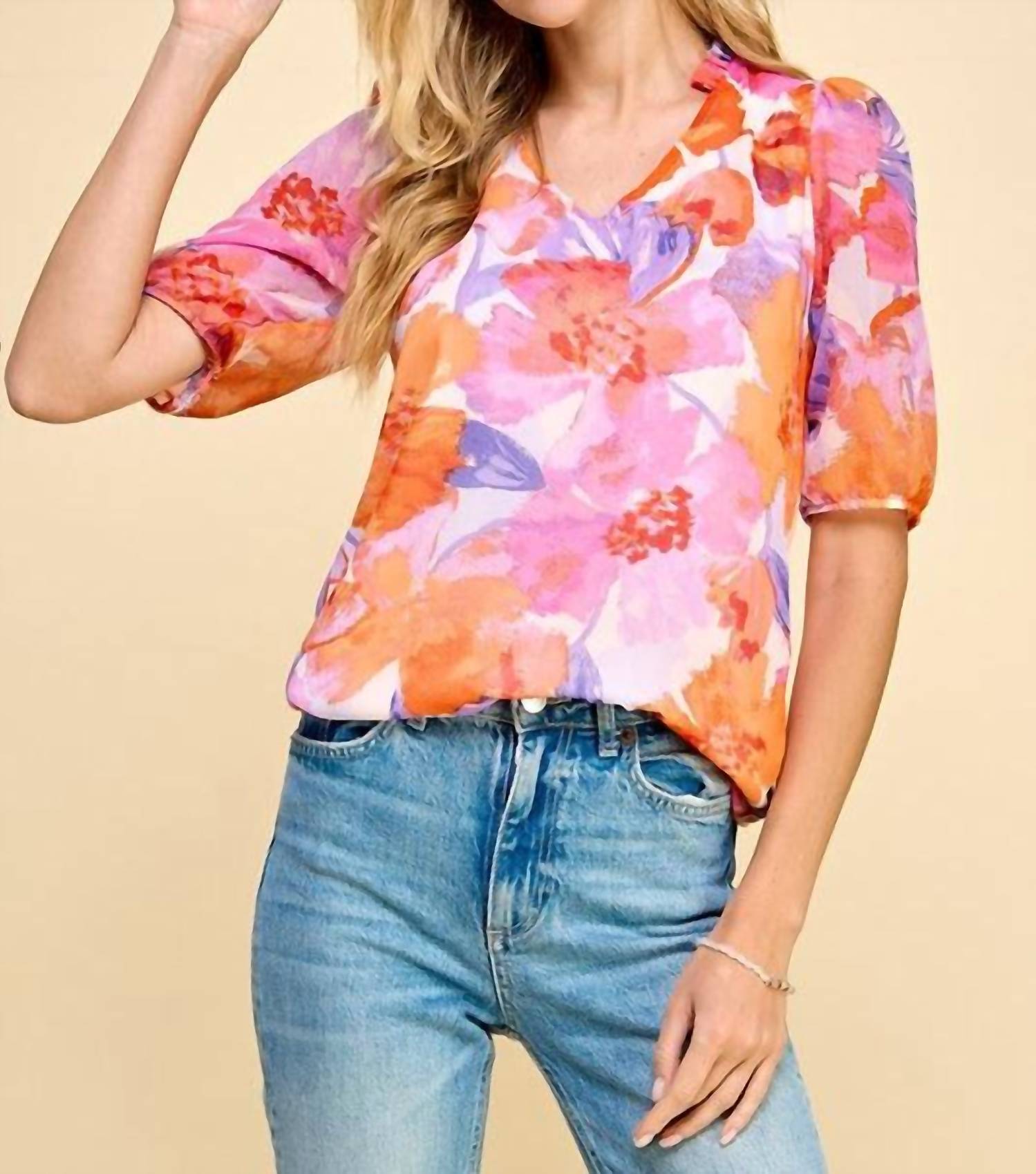 Les Amis - Women's Sleeve Floral Top