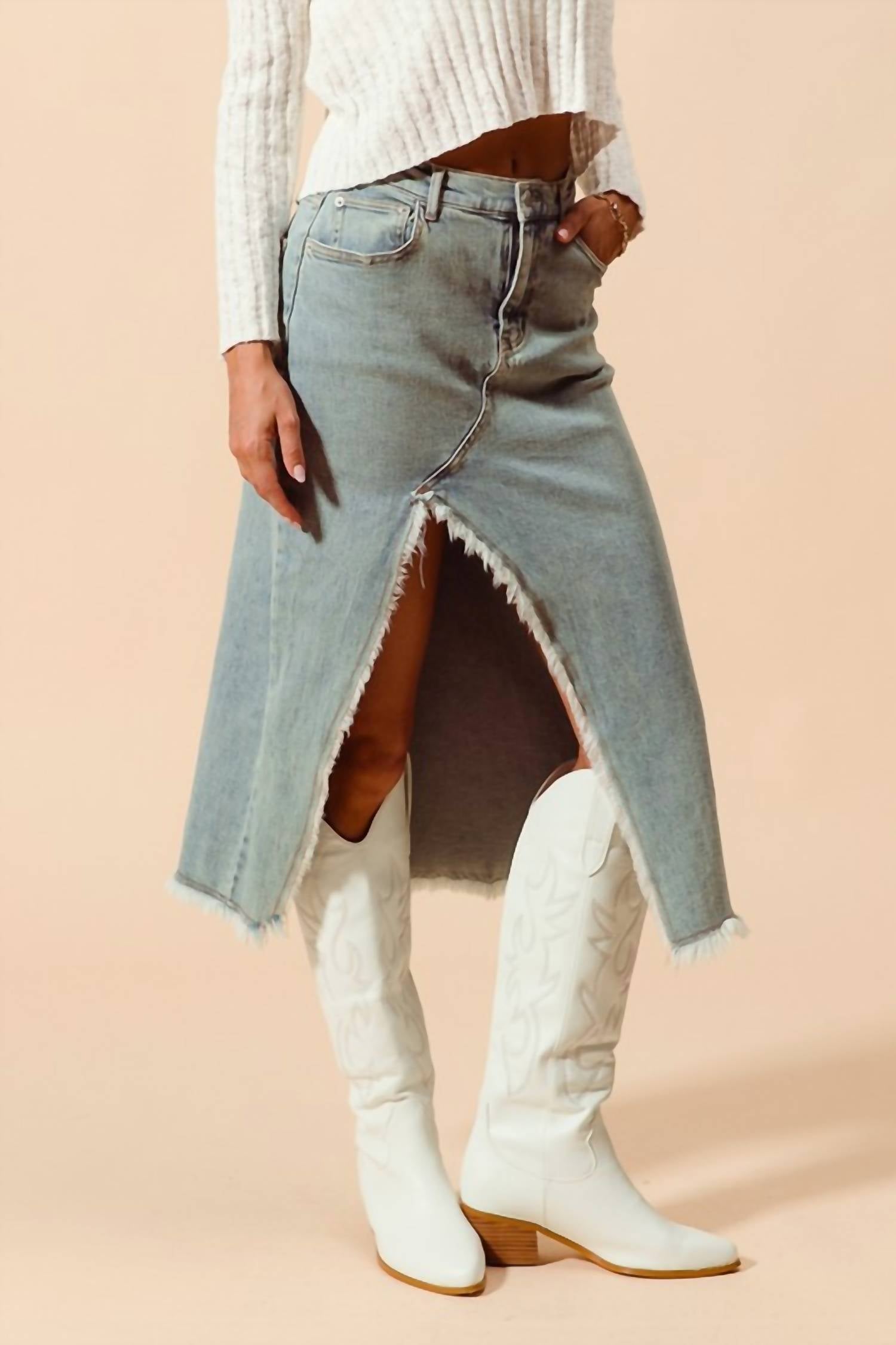 So Me - Midi Denim Front Slit Skirt