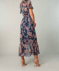 Lovestitch - Floral Chiffon Flutter Sleeve Tiered Maxi Dress