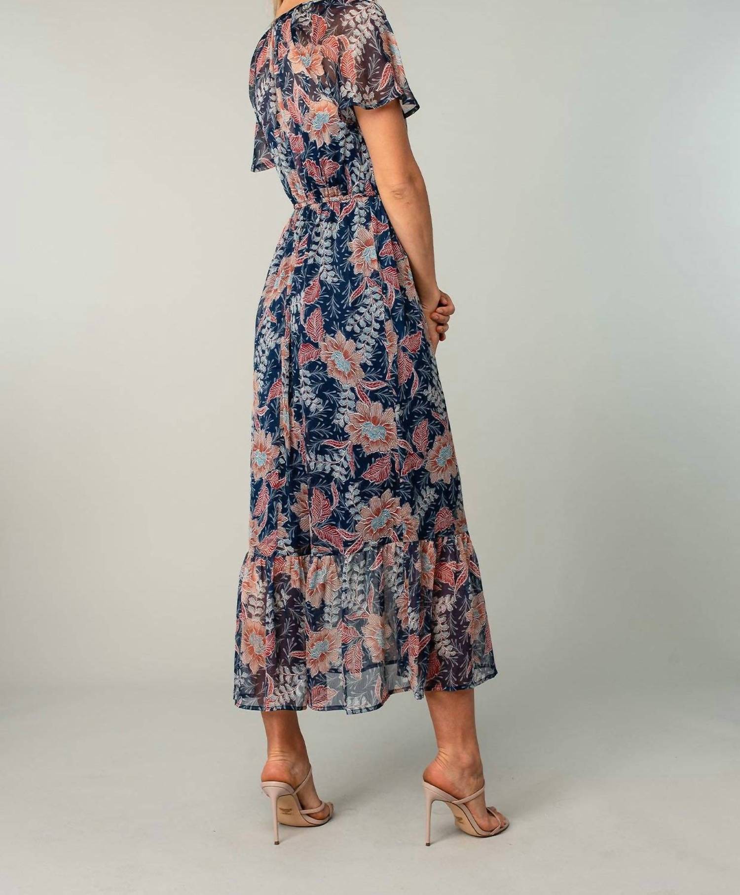Lovestitch - Floral Chiffon Flutter Sleeve Tiered Maxi Dress