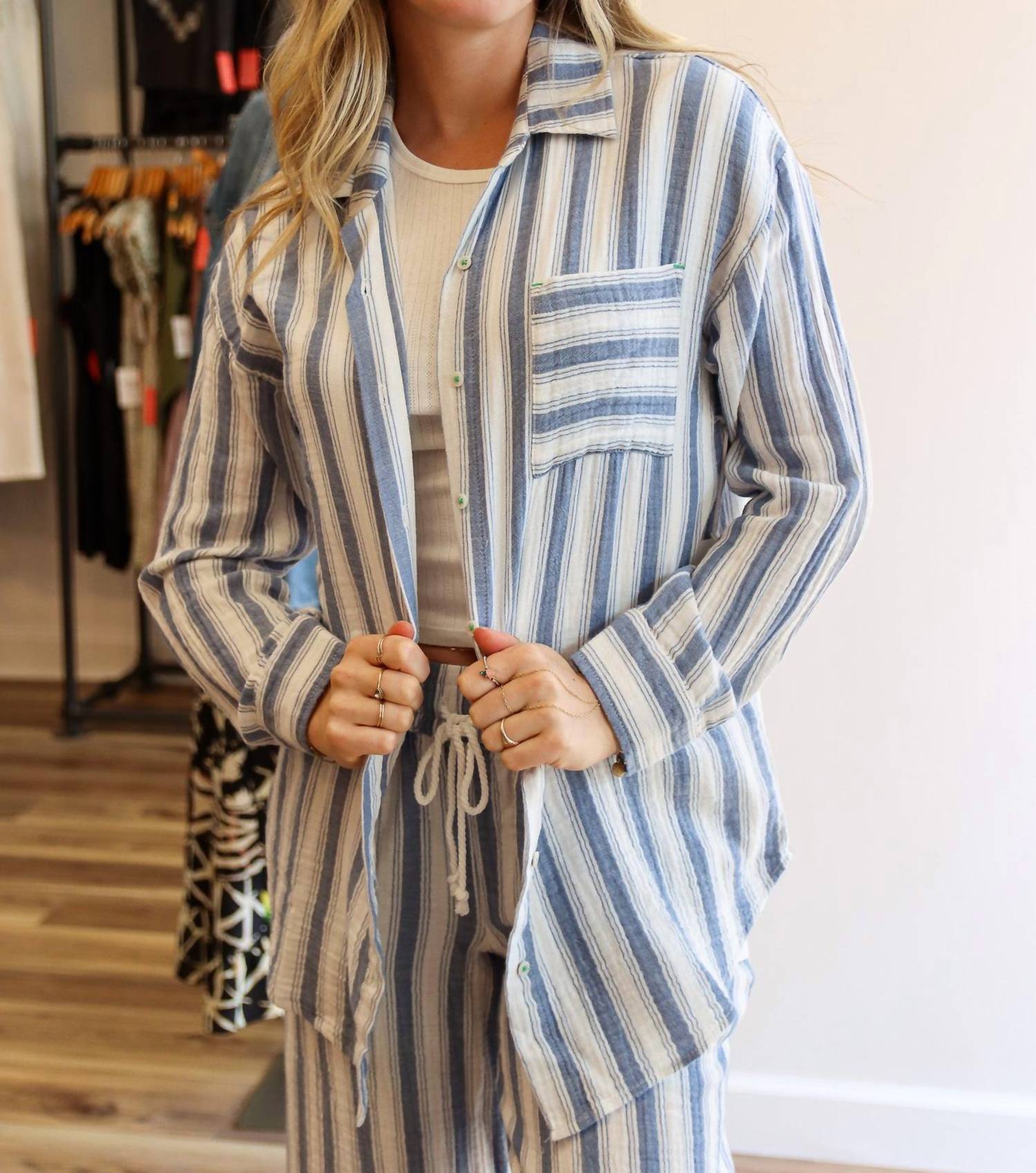 Pj Salvage - Back From The Beach Striped Gauze Top