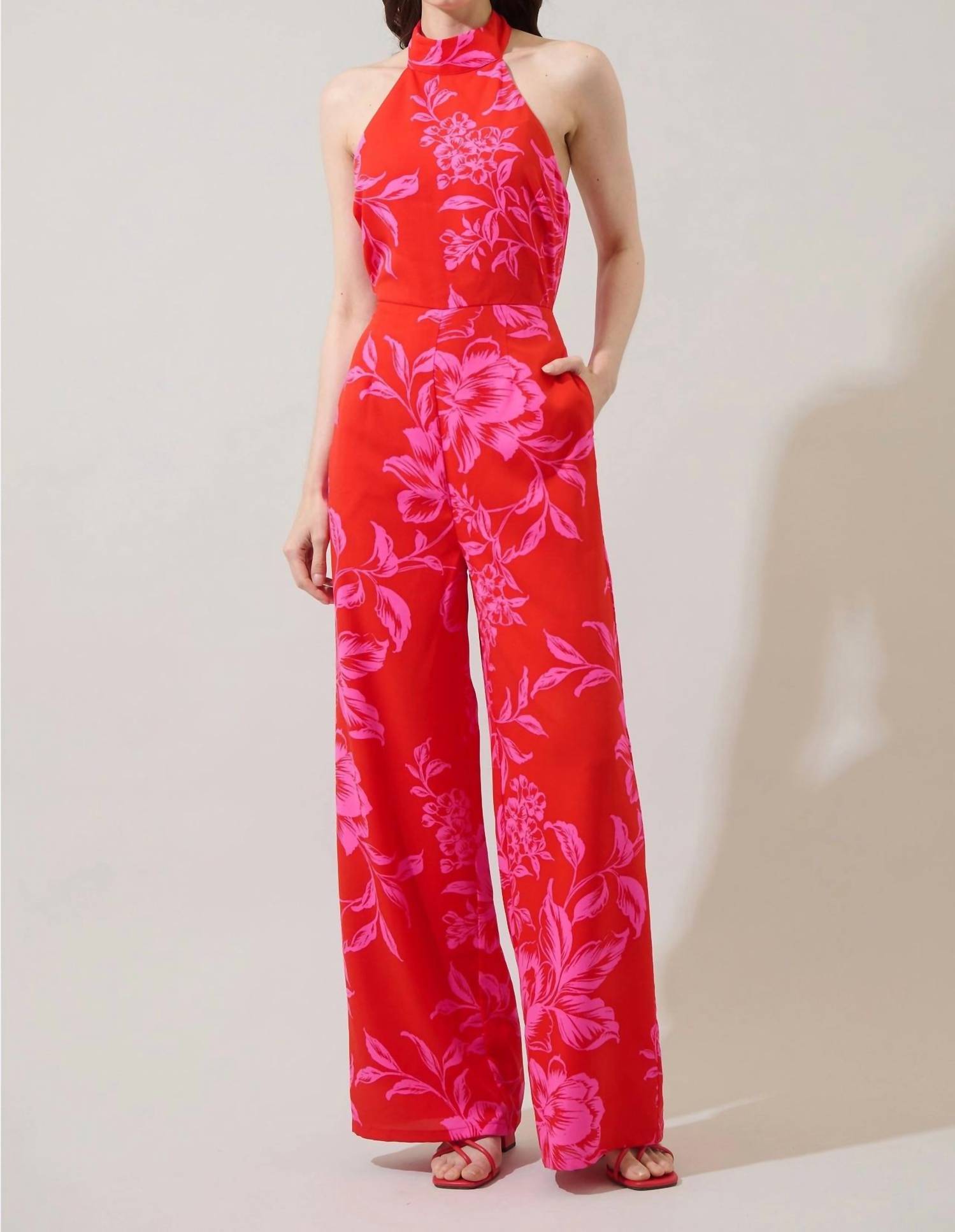 SUGARLIPS The After Hours Bloom Jumpsuit in red pink combo - women's pants