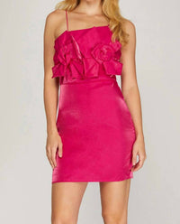 She + Sky - Asymmetrical Cami Dress With Flower Applique