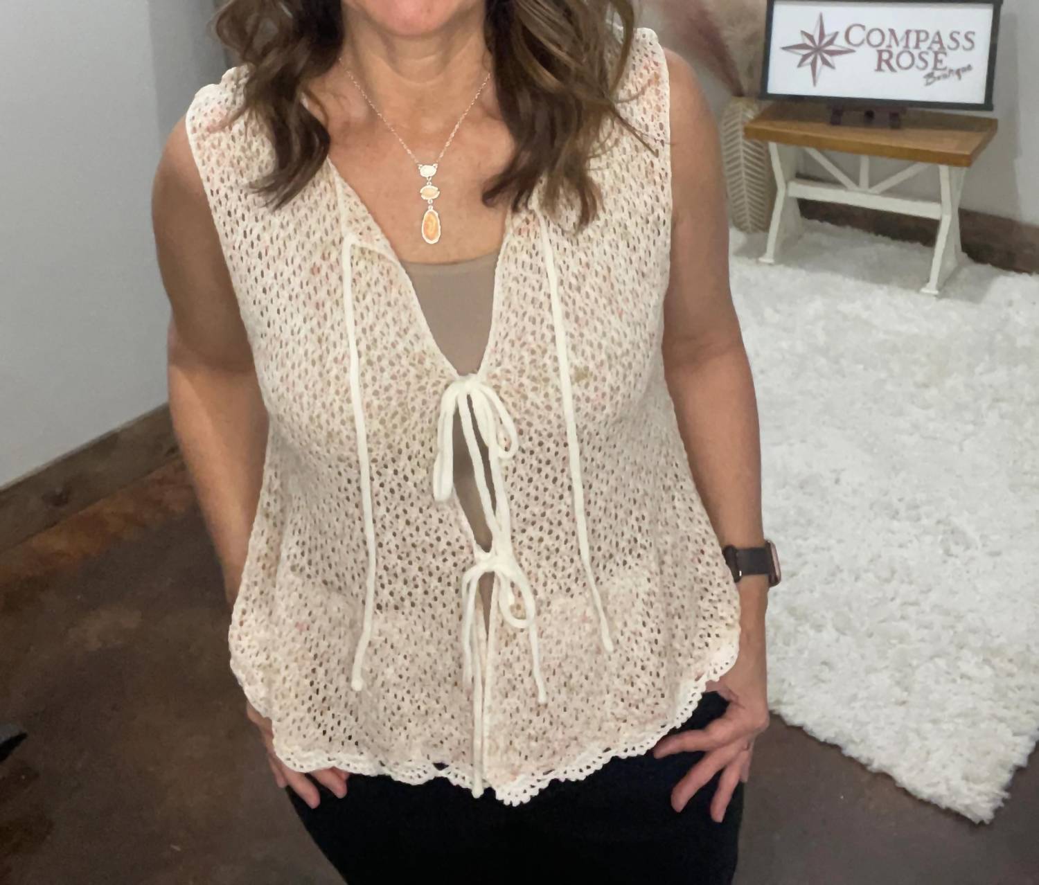 Listicle - Crochet Tie-front Sleeveless Top