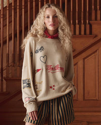 The Great. - Embroidered Oversize Crew Pullover Sweater