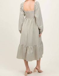 In February - Stripe Ruched Midi Dress