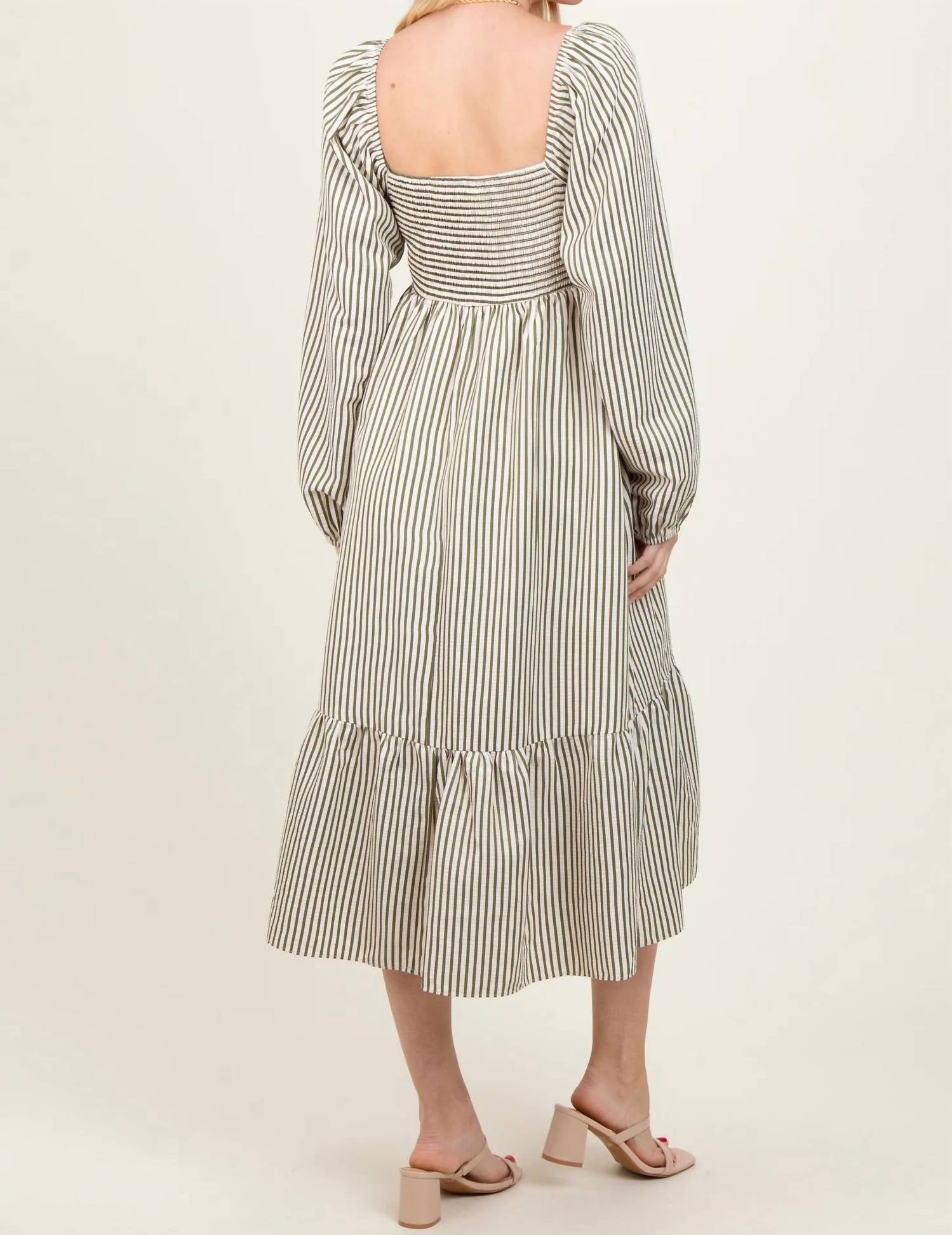 In February - Stripe Ruched Midi Dress