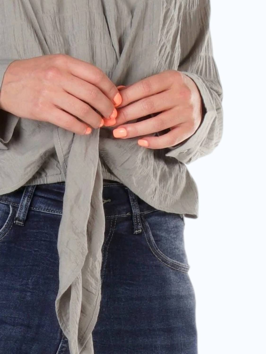 ELAN Wrap Front Shirt in sage - women's blouse - detail view