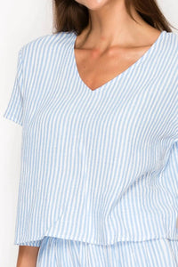 Meet Me In Santorini - Women's Striped Gauze Two Piece Set