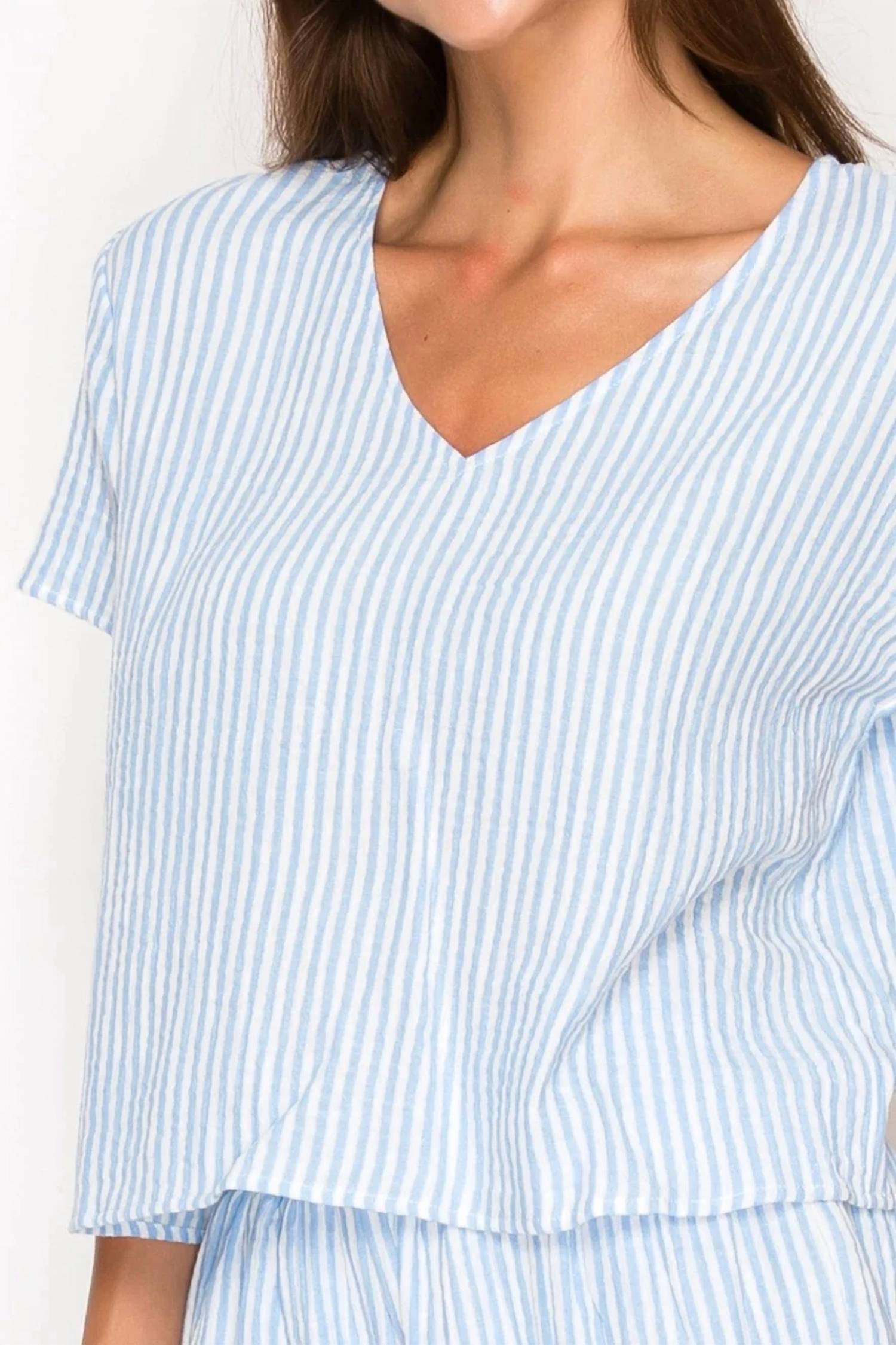 Meet Me In Santorini - Women's Striped Gauze Two Piece Set