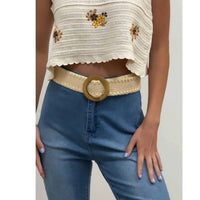 LETO Women's Whipstitch Raffia Belt in ivory - women's accessory