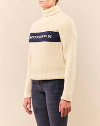 AMUNDSEN Men's Ski Turtleneck Top in cream navy - men's sweater - detail view