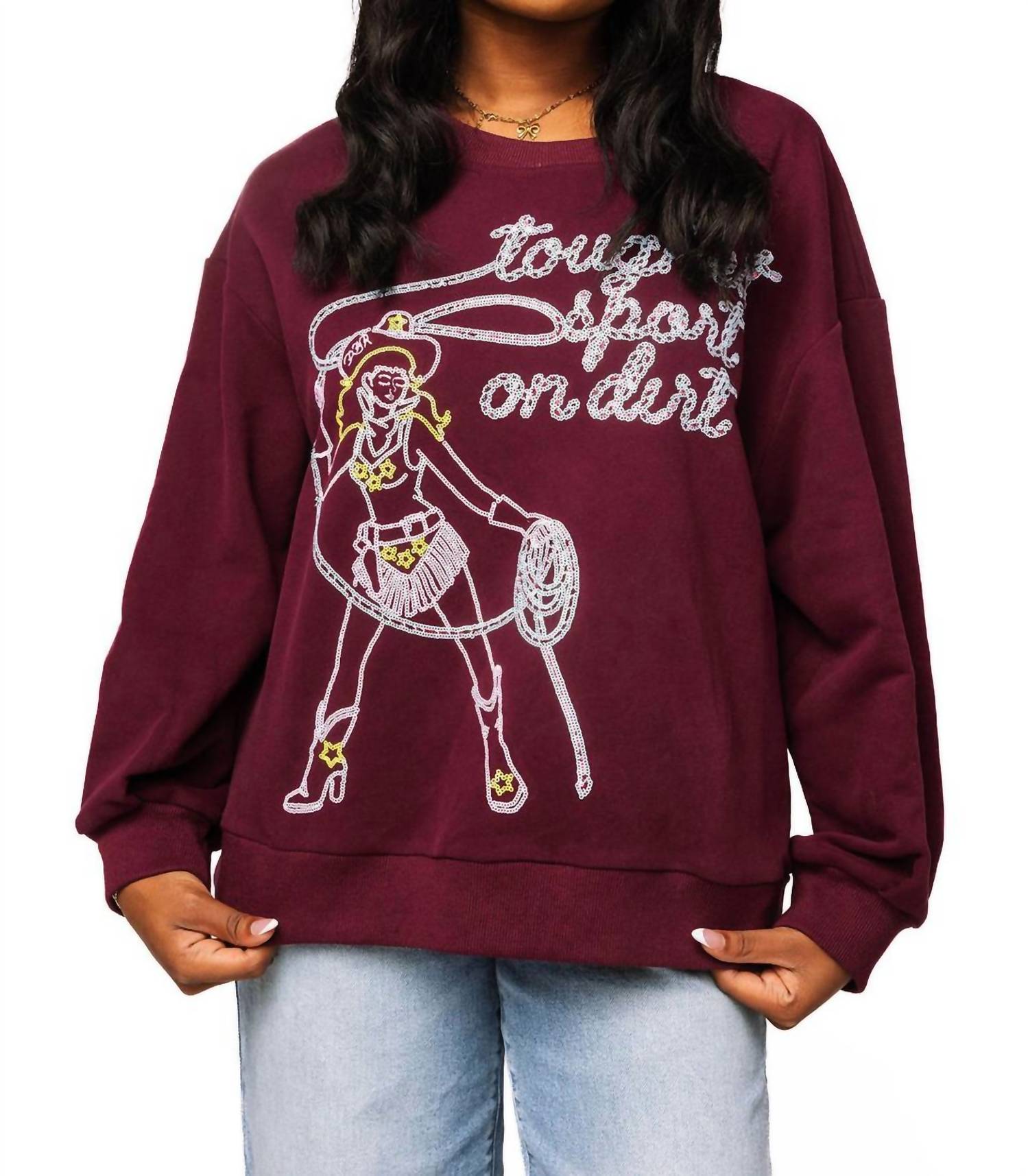 QUEEN OF SPARKLES Toughest Sport On Dirt Sweatshirt in maroon - women's top